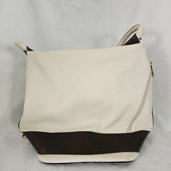 Valentina Made in Italy Genuine Leather Hand Bag – White & Brown - Picture 12 of 13